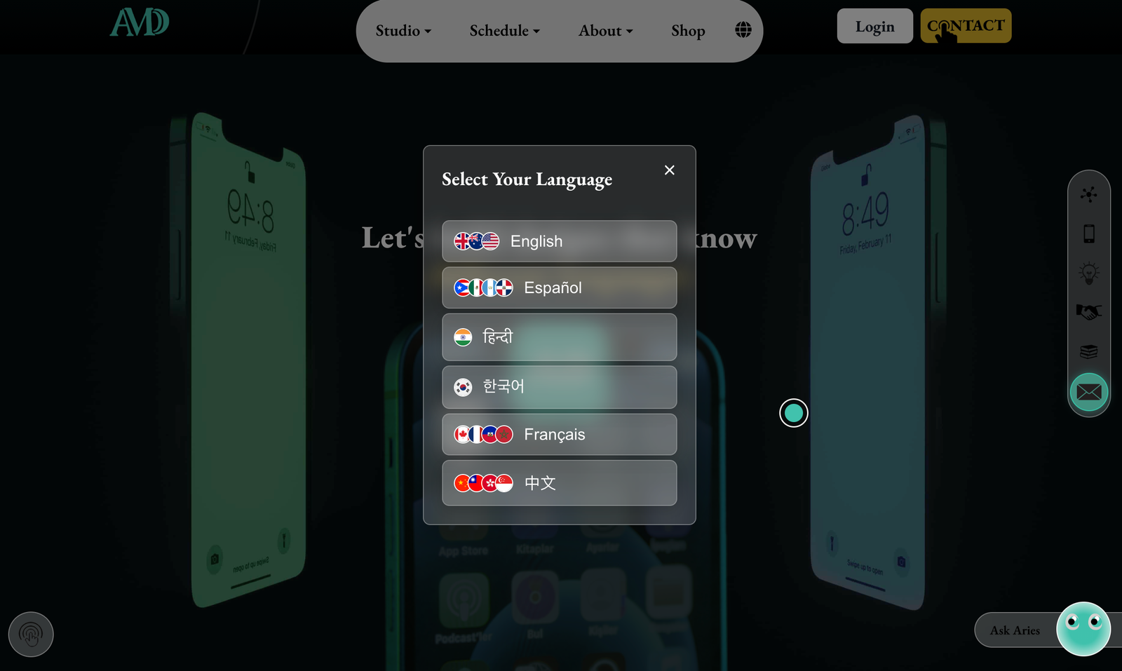 Dynamic Language Switcher Modal UI Interface