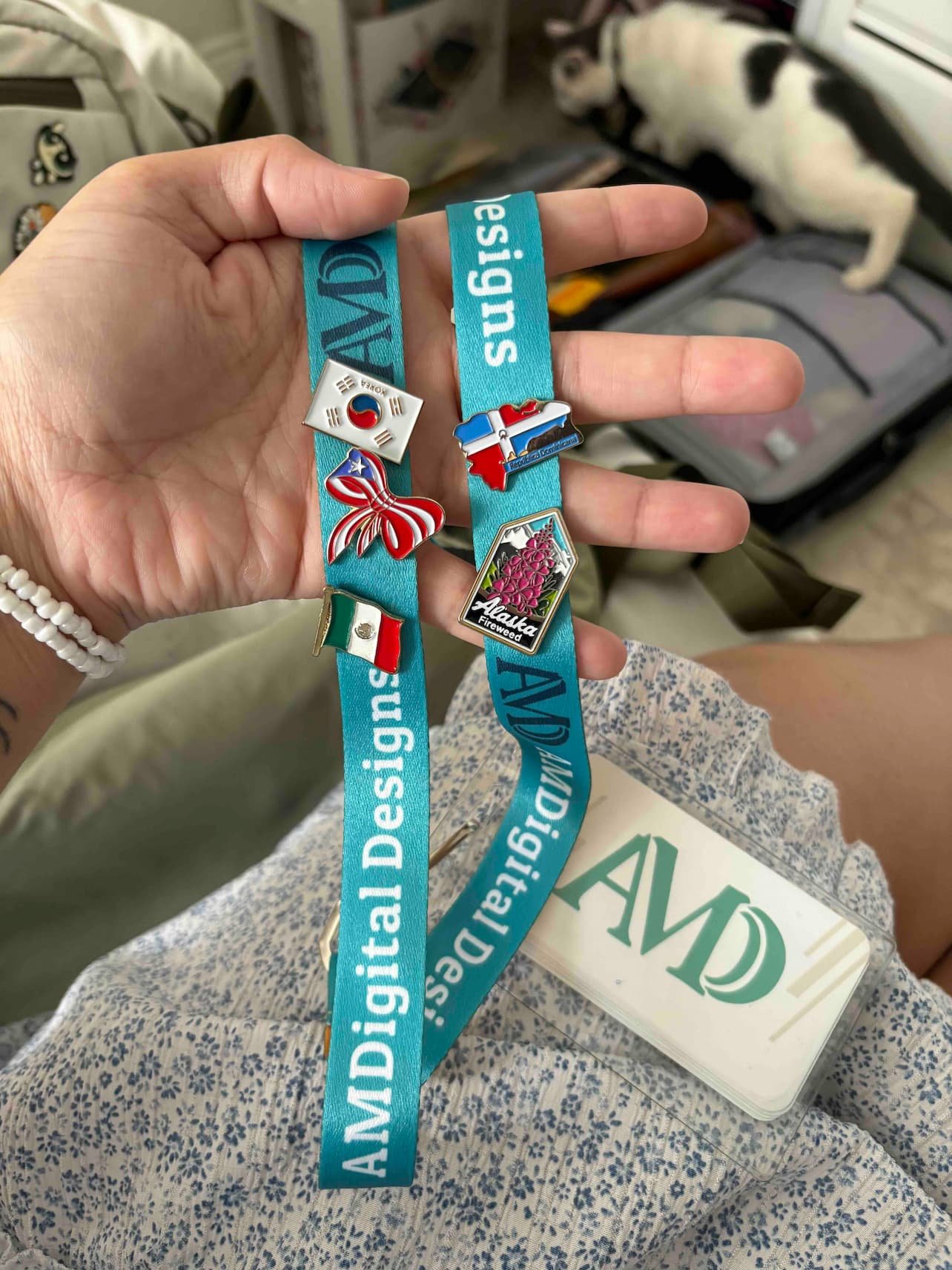 Founder's lanyard decorated with international country pins