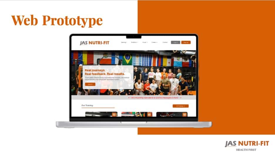 High-fidelity web prototype in the JasNutri-Fit brand system