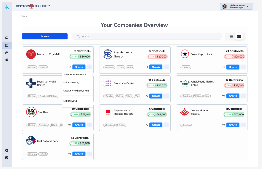 B2B Client Card view interface